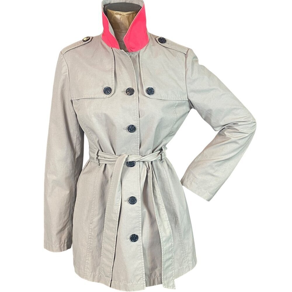 Lands' End Cropped Trench‎ Coat Women's S (6-8) Khaki-Beige #294M - Picture 4 of 10